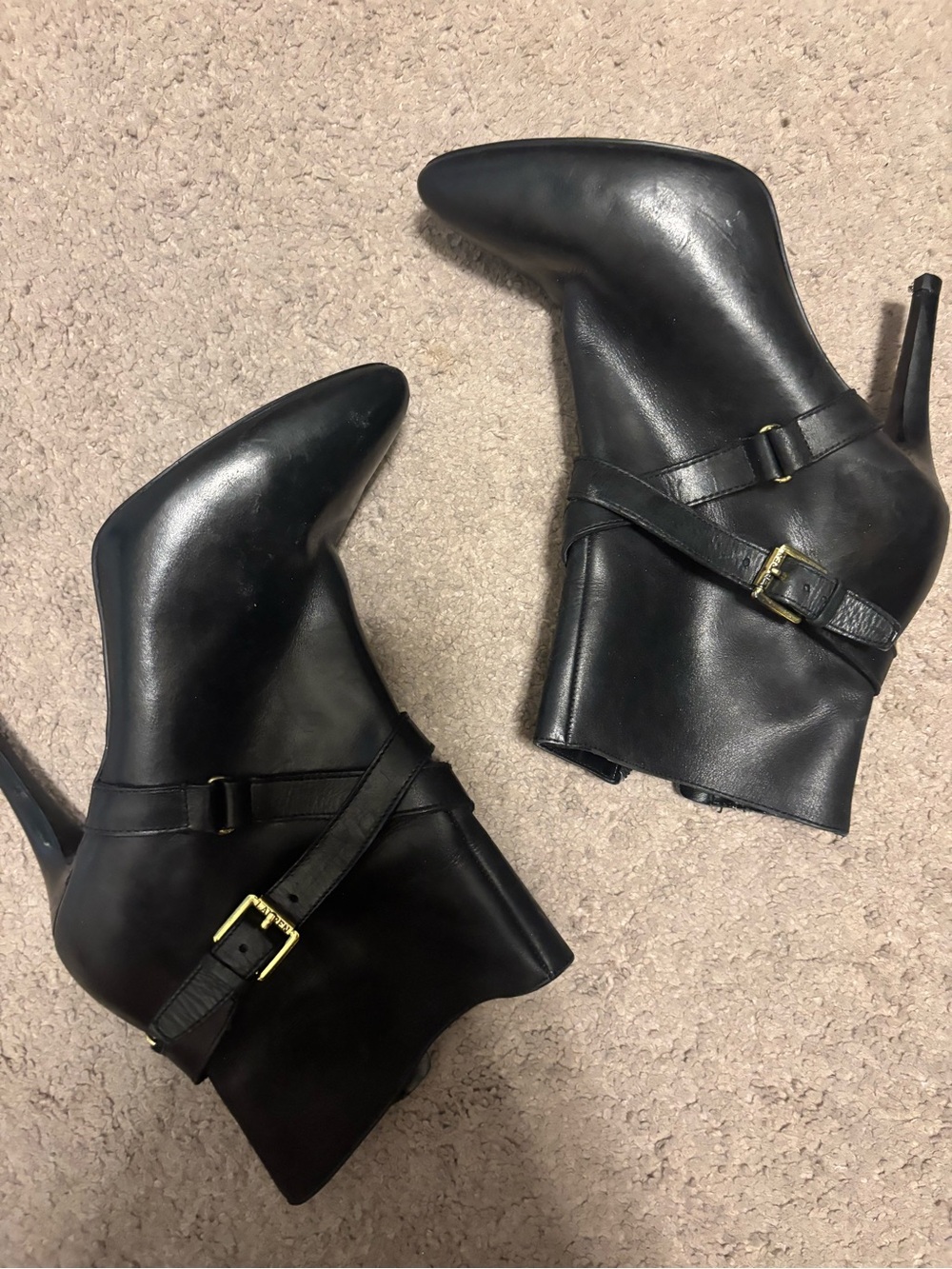 Lauren by Ralph Lauren Women's Black Leather Pointed-Toe Ankle Booties